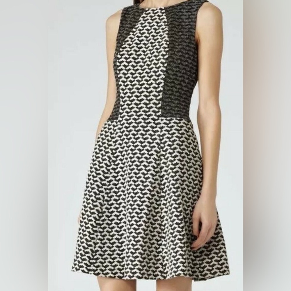 Reiss Eliza Black and white Patterned Mini Dress